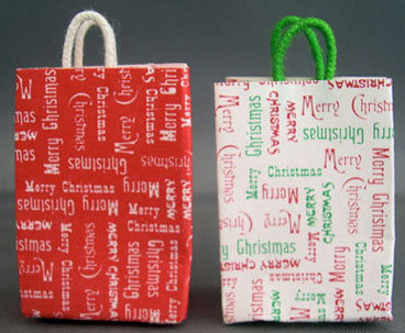 Dollhouse Miniature Merry Christmas Shopping Bag- White